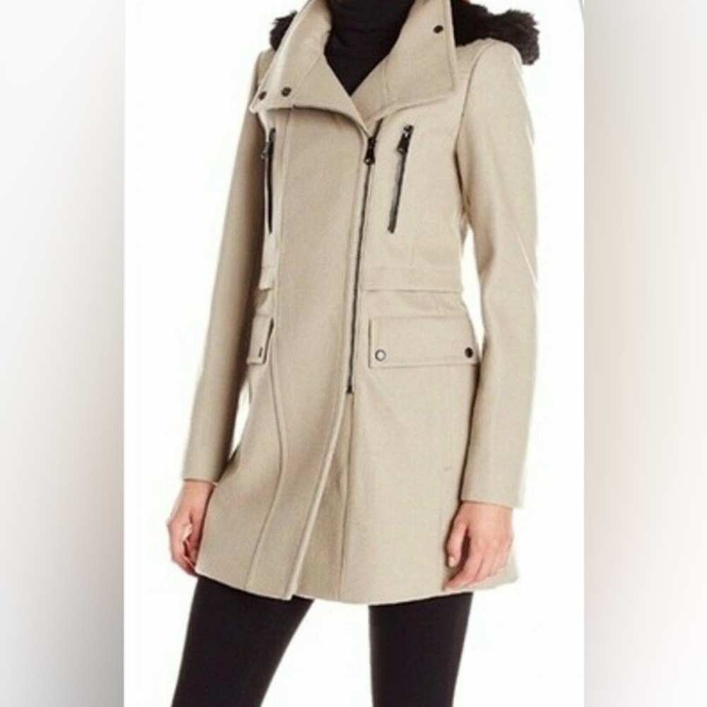Marc New York wool coat with hood and faux fur size 2
